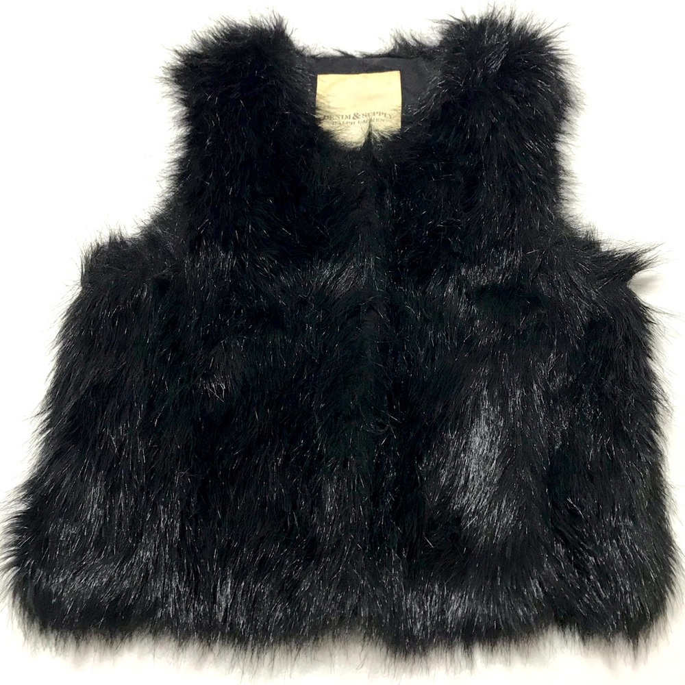 Denim & Supply Ralph Lauren black faux fur zip vest size medium